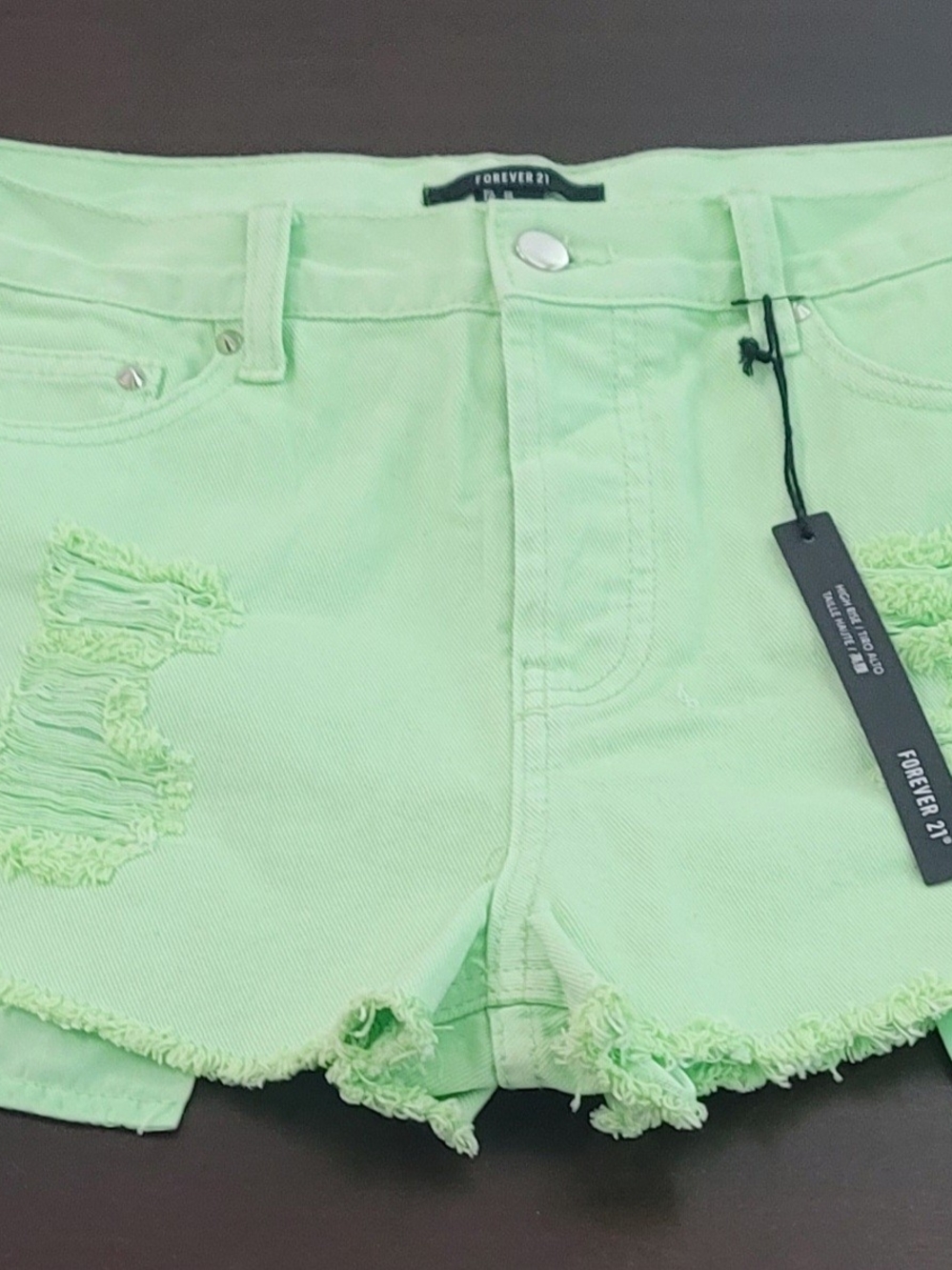 Forever 21 Distressed Green Denim Cutoff Shorts